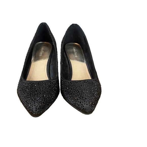 LUCA FERRI Black Crystal Studded Classic Glam Pointed toe Stiletto Pump sz 39 - Picture 5 of 10